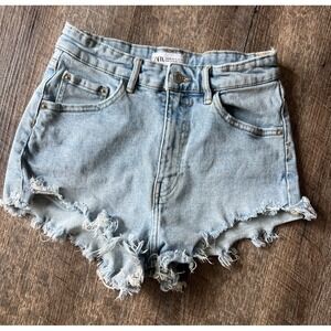 Zara Denim Shorts High Waist Frayed Hem Blue Jean Women's Size 4